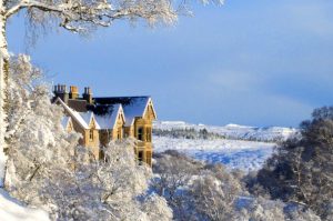 Alladale Lodge in snow